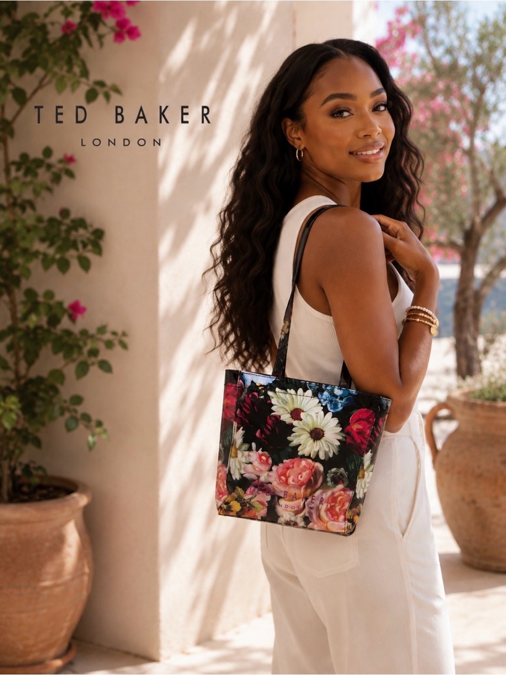 Ted Baker Floral Patent Mini Tote - Black Multi